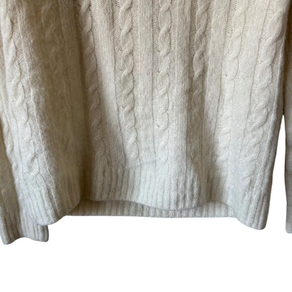 Ganni Cable Knit Keyhole Alpaca Blend Sweater Mock Neck Cut Out Zip Up Ivory - Picture 11 of 16